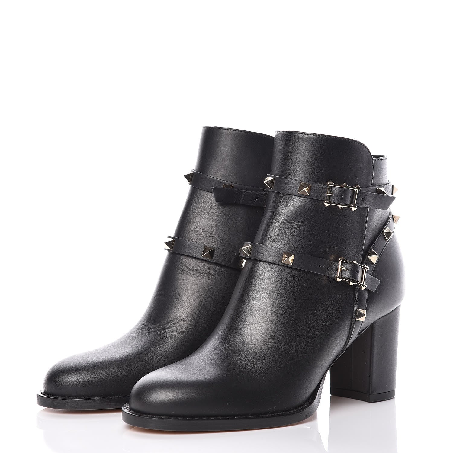 Valentino Garavani Calfskin Rockstud Double Buckle 70mm Block Heel Ankle Boots 37 Black 3 of 12