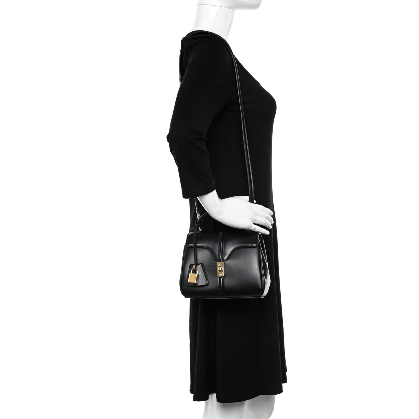 Satinated Calfskin Mini 16 Top Handle Bag Black