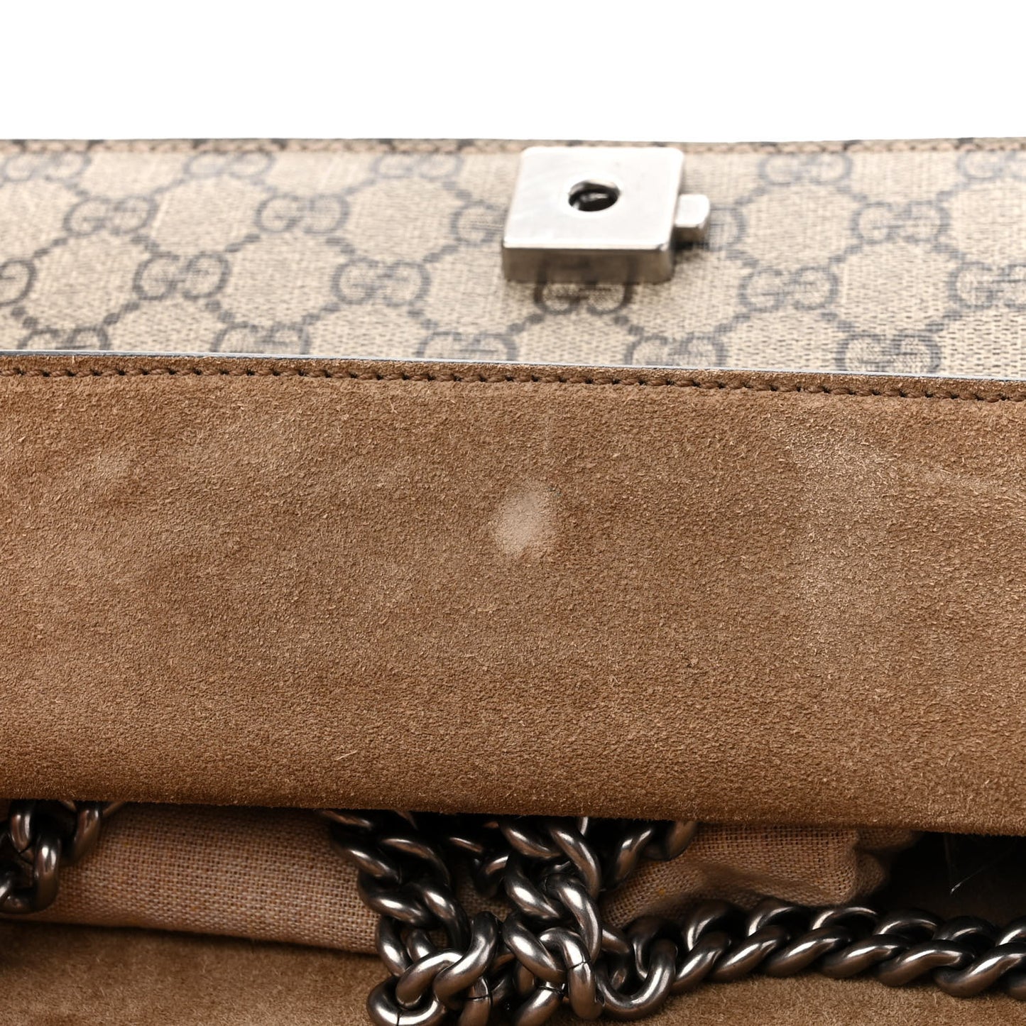 GG Supreme Monogram Suede Crystal Small Dionysus Shoulder Bag Beige Ebony Taupe