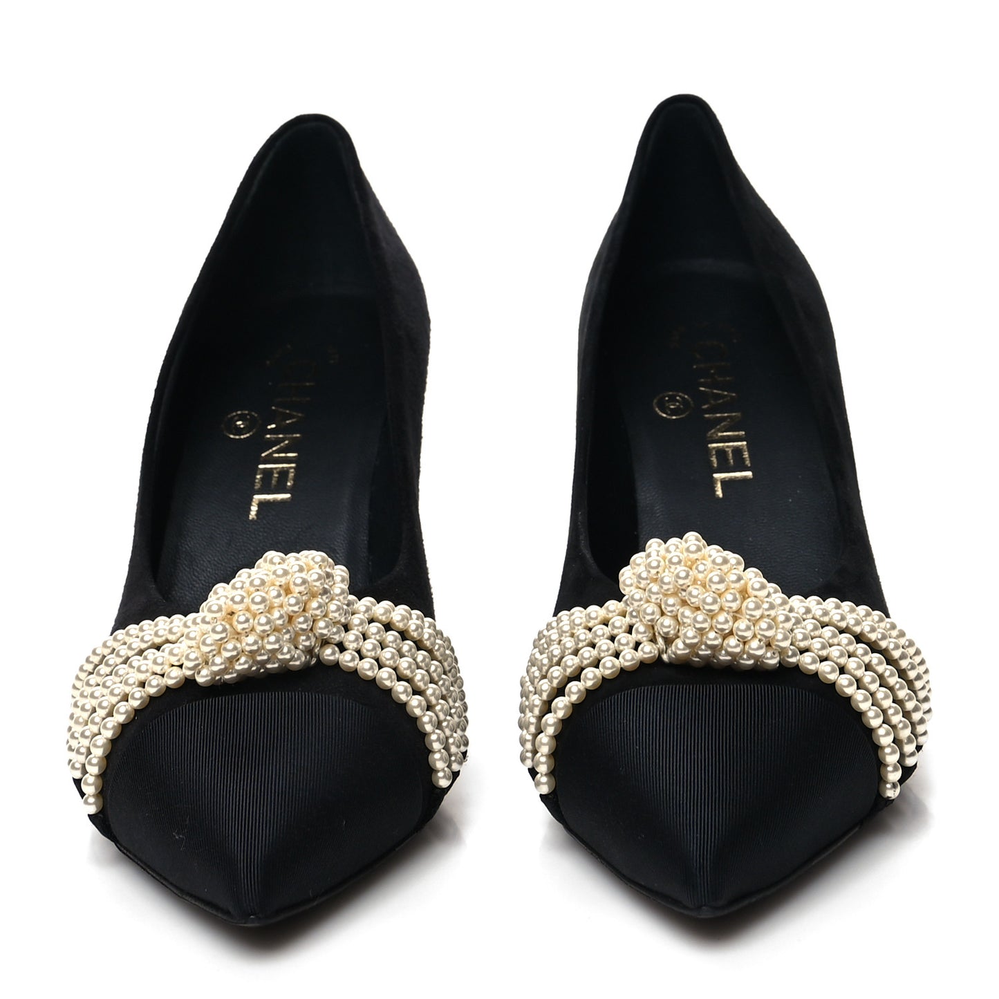 Suede Pearl Grosgrain Pumps 36.5 Black