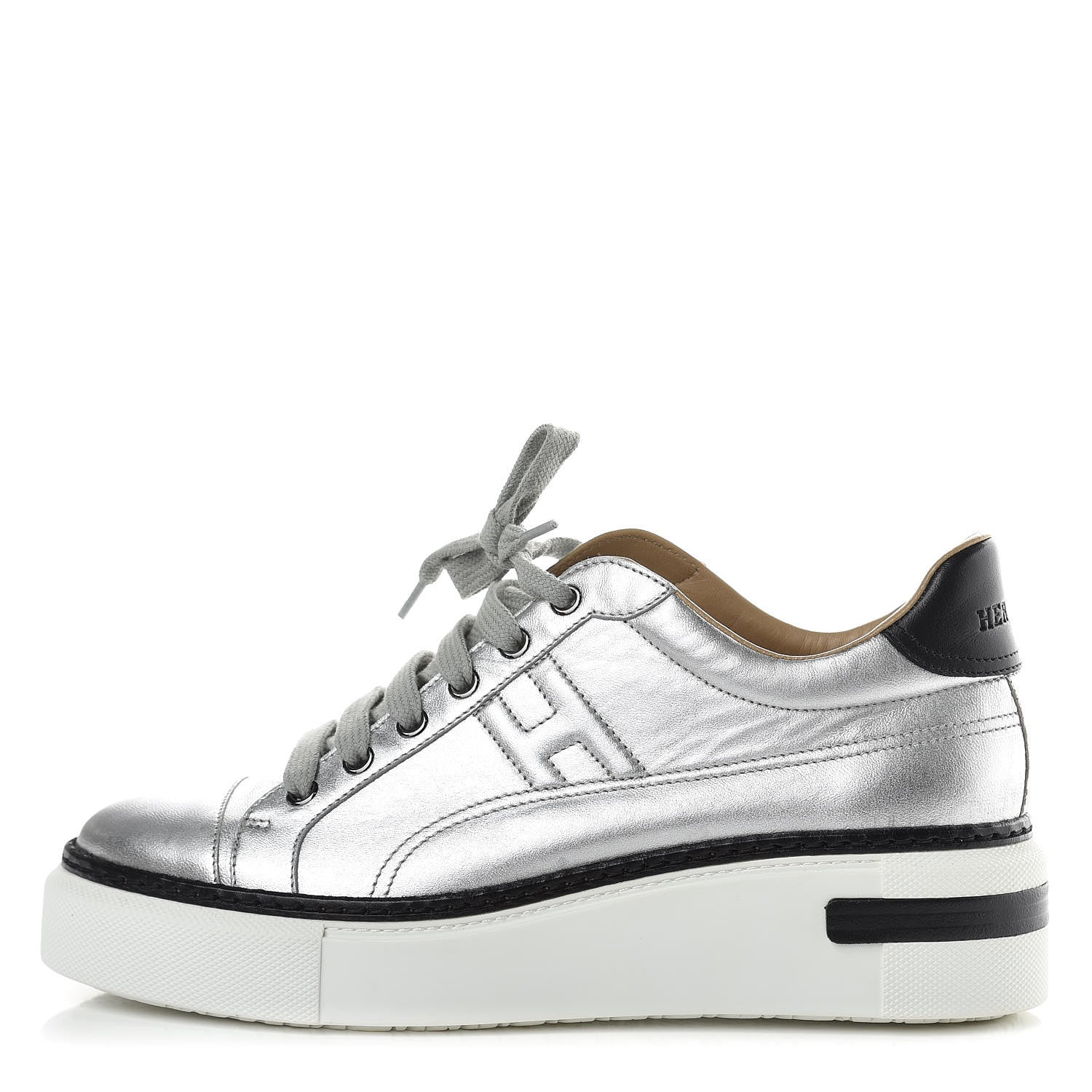 Hermes Metallic Nappa Polo Sneakers 39 Argent Black 1 of 10