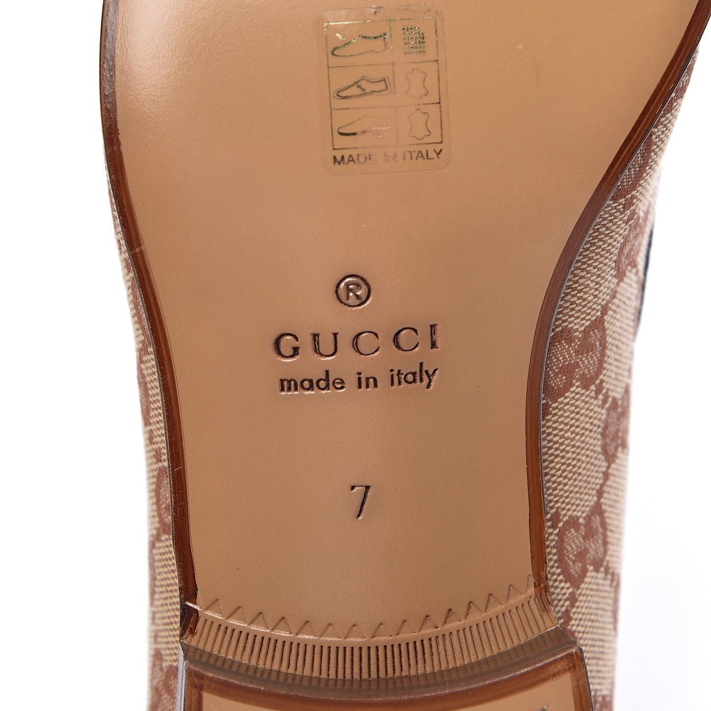 GG Monogram Goatskin Web Mens Horsebit Loafers 7 Beige Ruggine Light Brown