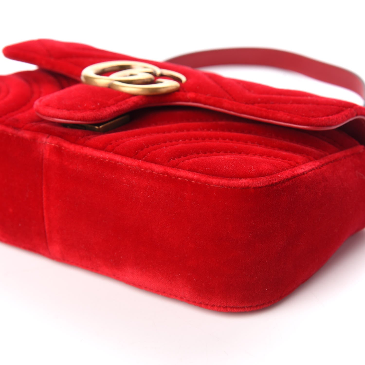 Gucci Velvet Matelasse Mini GG Marmont Shoulder Bag Hibiscus Red 8 of 10