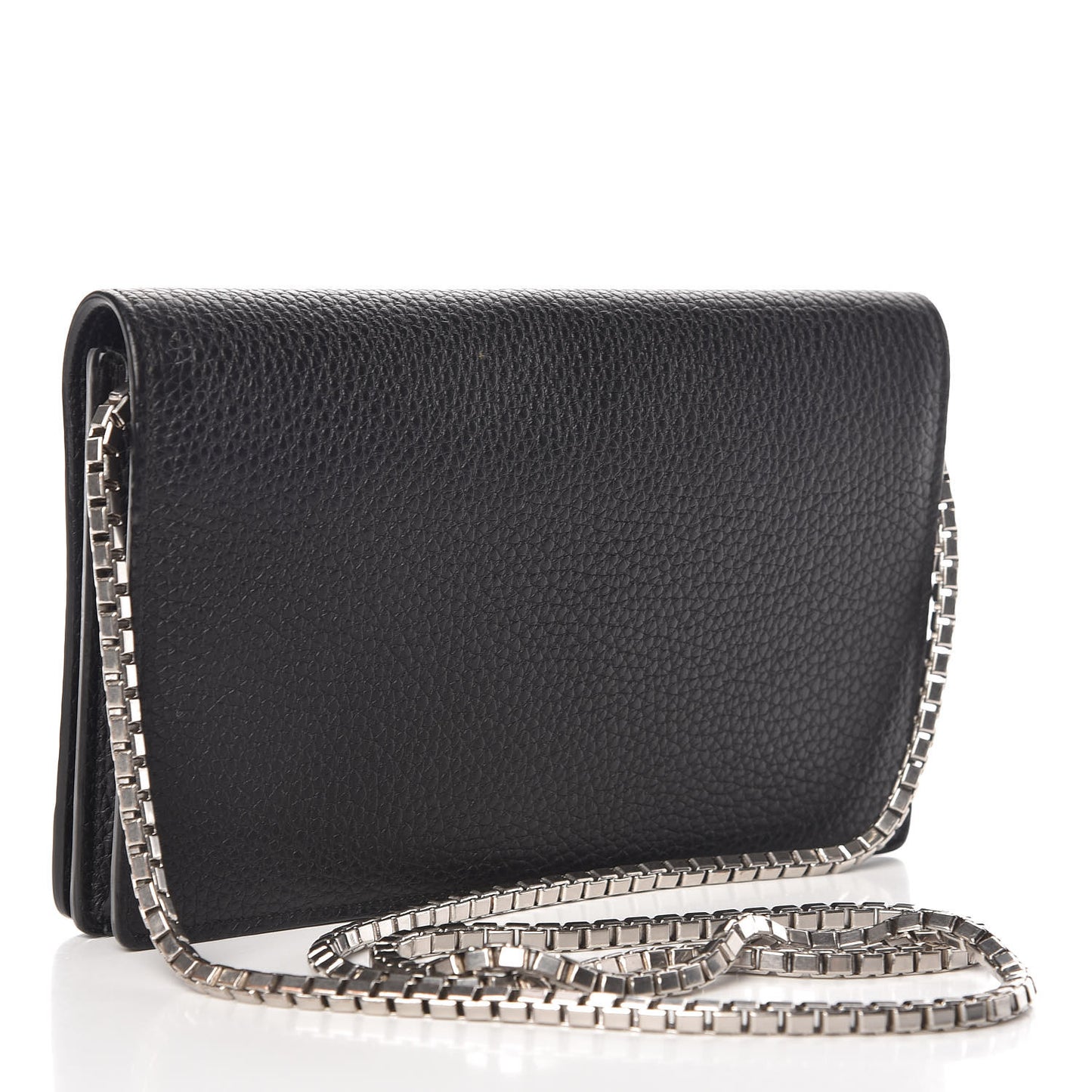 Grained Calfskin Classic Silver Hardware Wallet On Chain Black