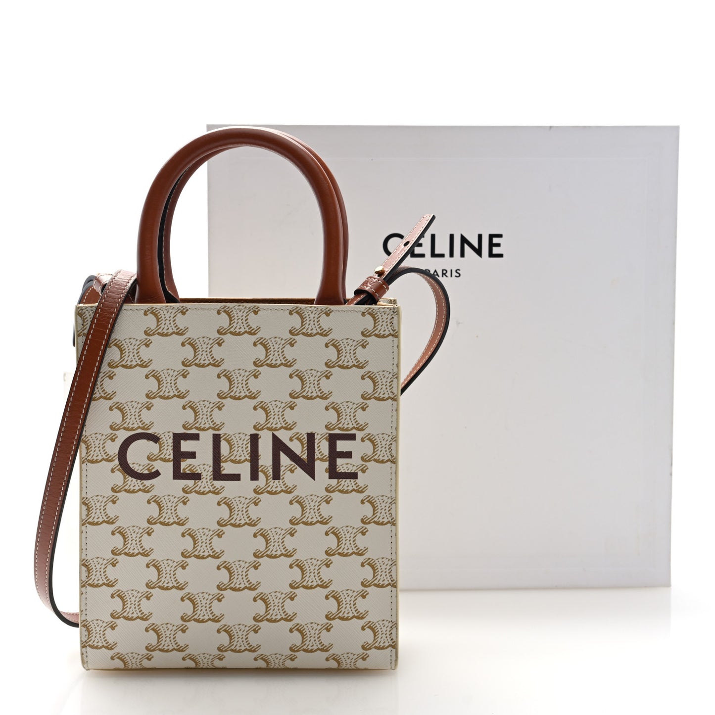 Triomphe Canvas Calfskin Mini Vertical Cabas White