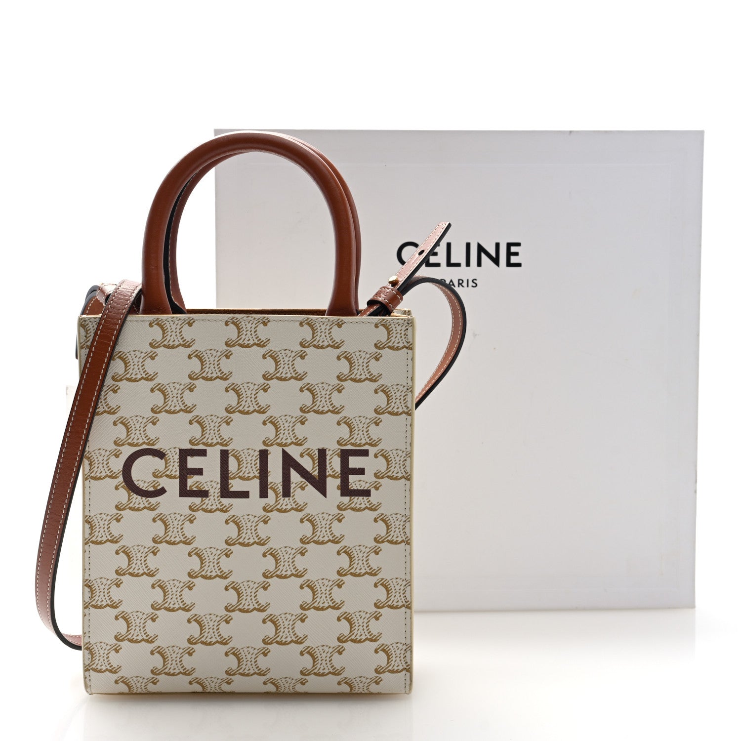 Celine Triomphe Canvas Calfskin Mini Vertical Cabas White 10 of 10