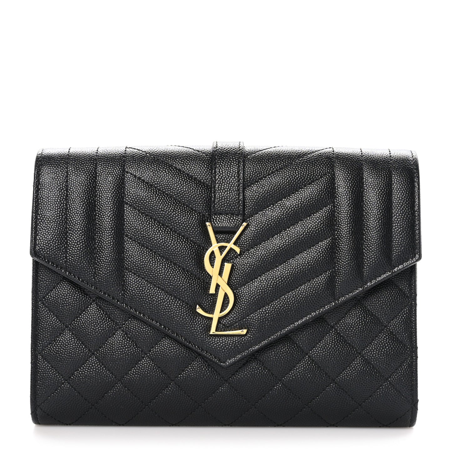 Grain De Poudre Textured Mixed Matelasse Triquilt Monogram Clutch Black
