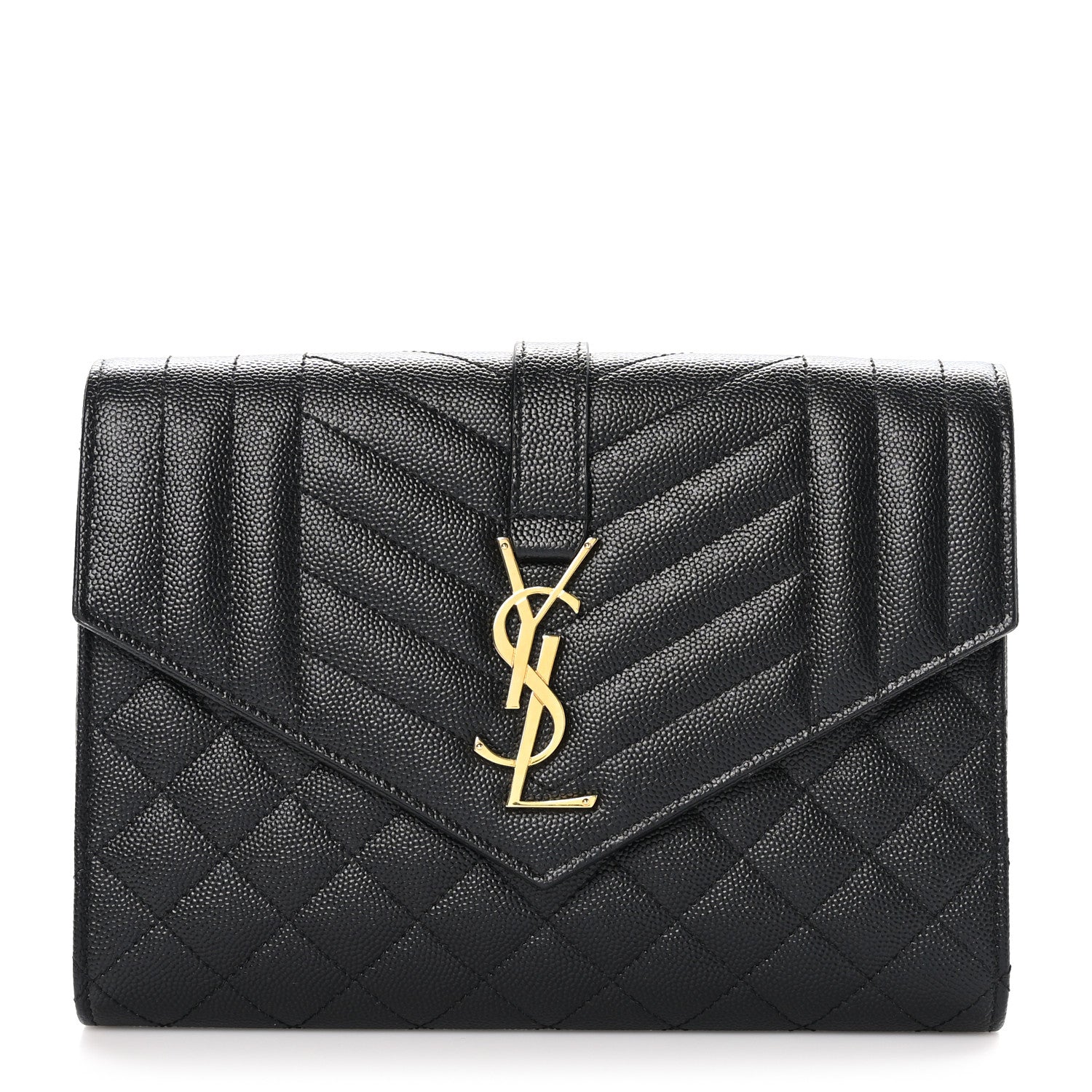 Saint Laurent Grain De Poudre Textured Mixed Matelasse Triquilt Monogram Clutch Black 1 of 8