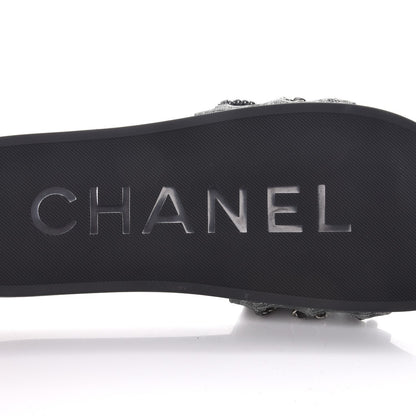 Chanel Fantasy Lambskin Pearl Chain CC Flat Mules 42 Silver Black 6 of 9