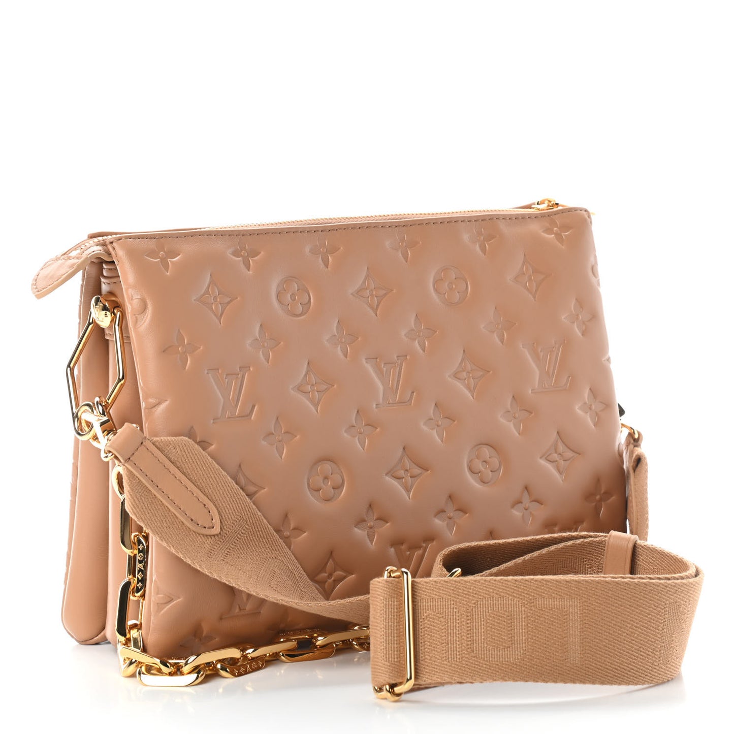 Lambskin Embossed Monogram Coussin PM Camel