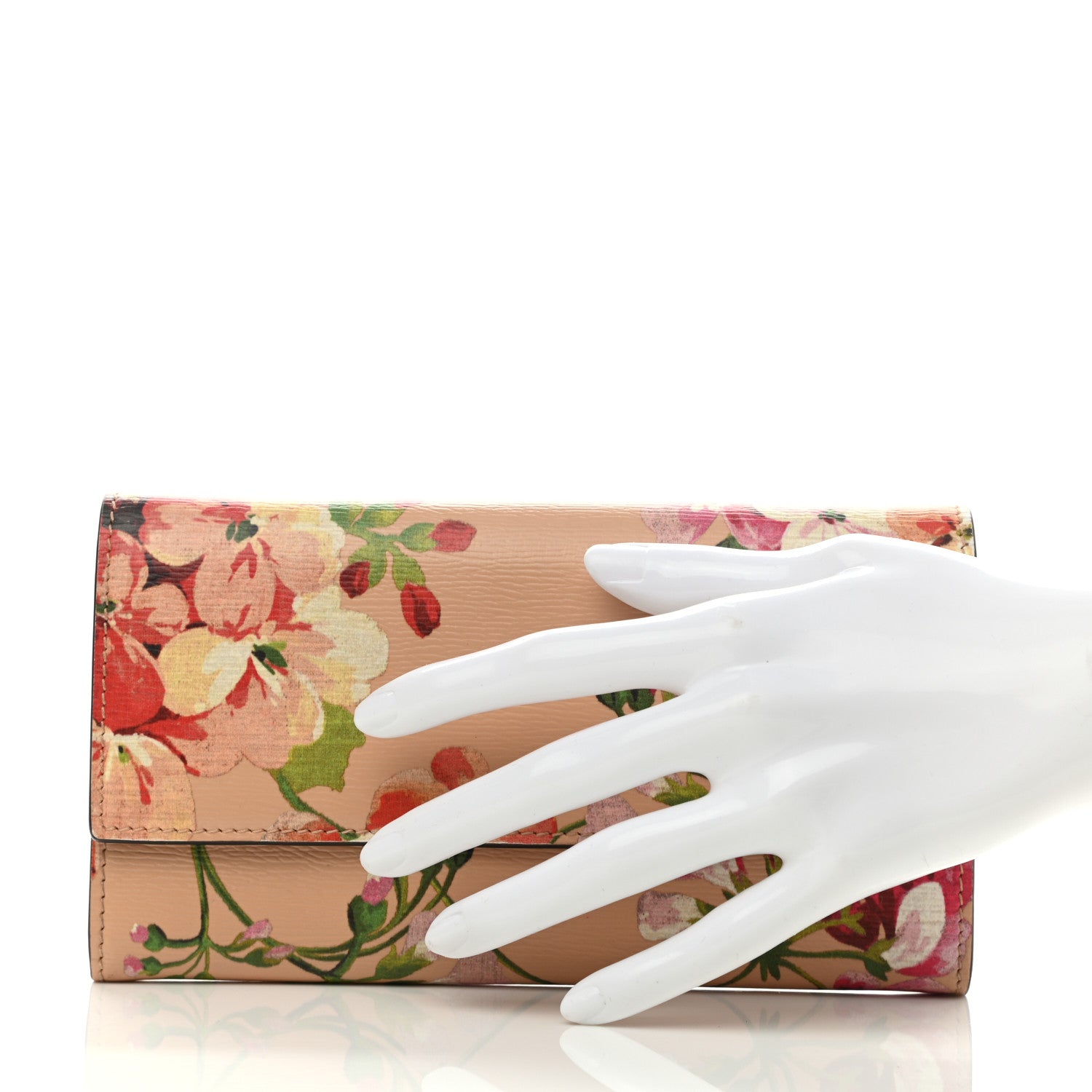Gucci Calfskin Blooms Print Continental Wallet Pink Apricot Multicolor 2 of 7