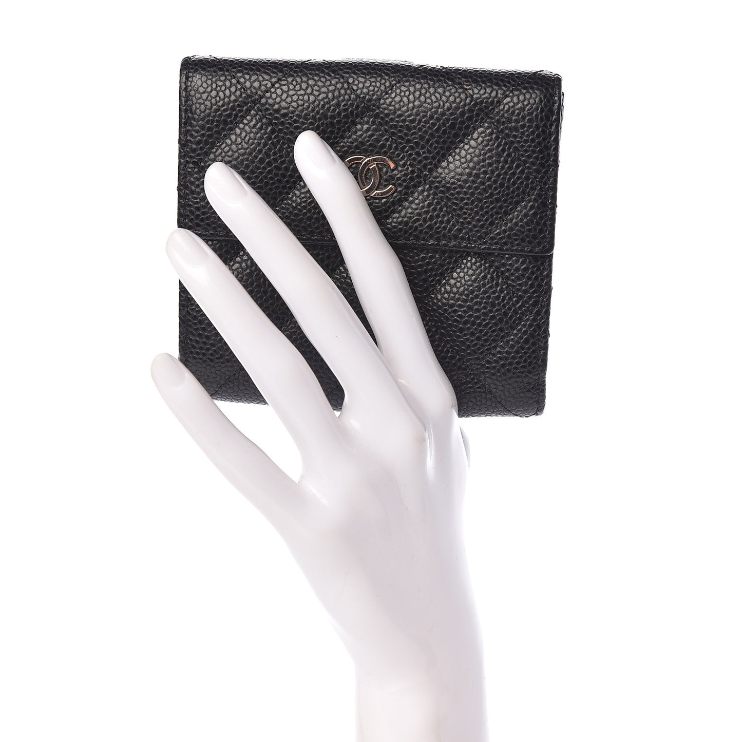 Caviar Quilted Compact French Flap Wallet Black