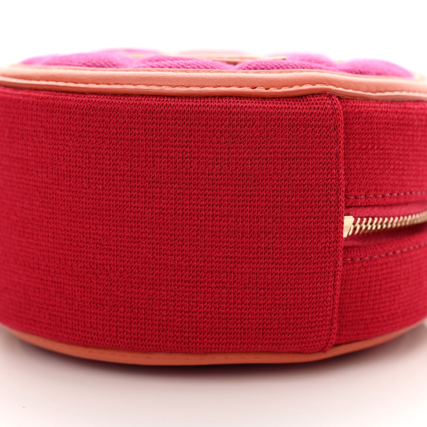 Jersey Quilted CC Filigree Round Clutch With Chain Pink Red Orange