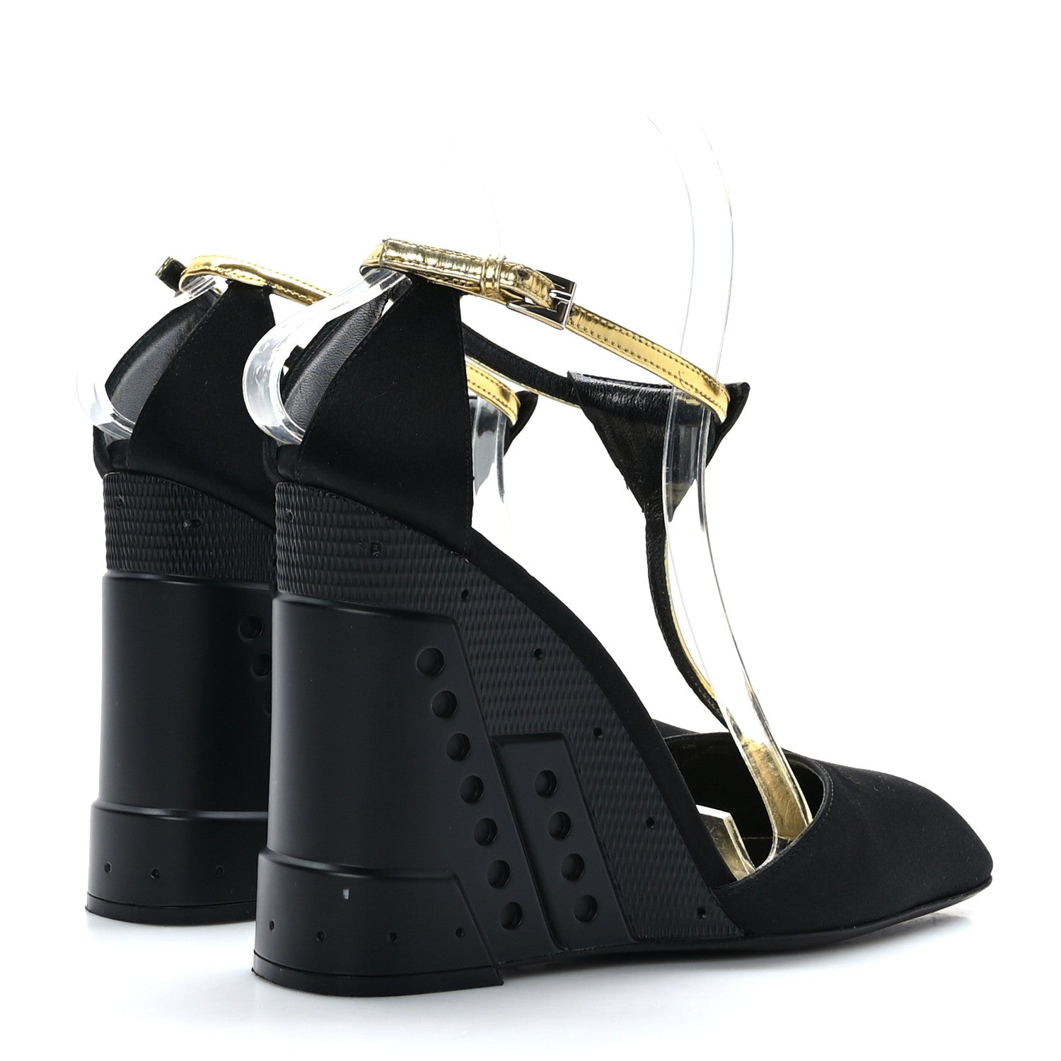 Prada Satin T-Strap Wedge Sandals 37.5 Black 4 of 7