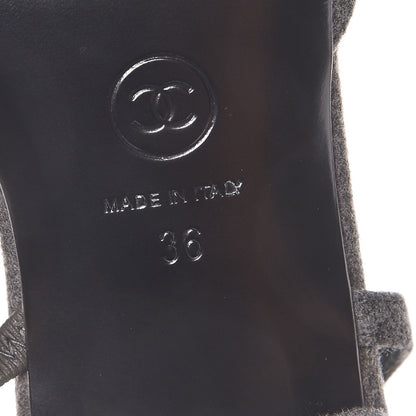 Chanel Wool Velvet Cap Toe CC Slingback Pumps 36 Black Grey 6 of 8