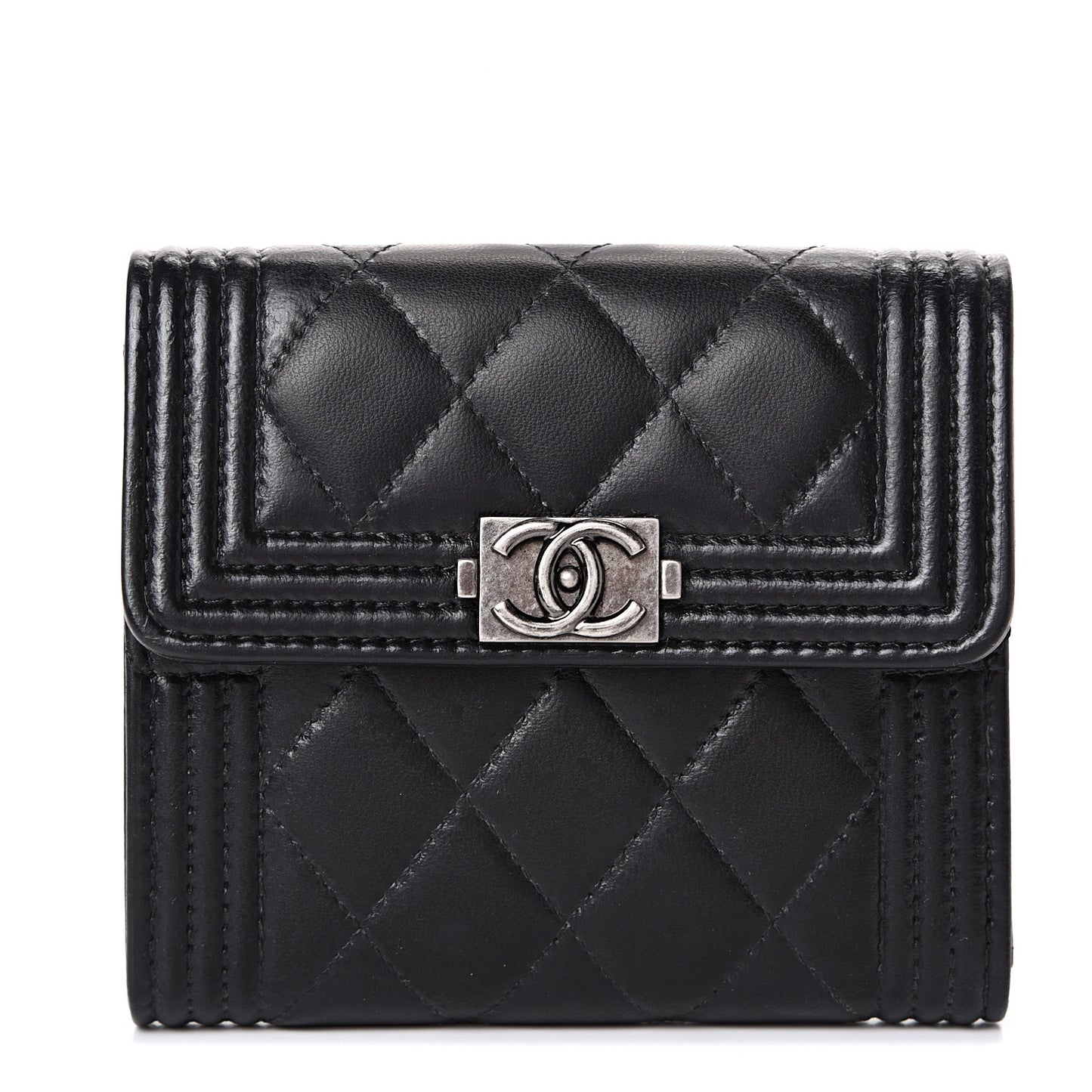 Lambskin Quilted Compact Boy Wallet Black