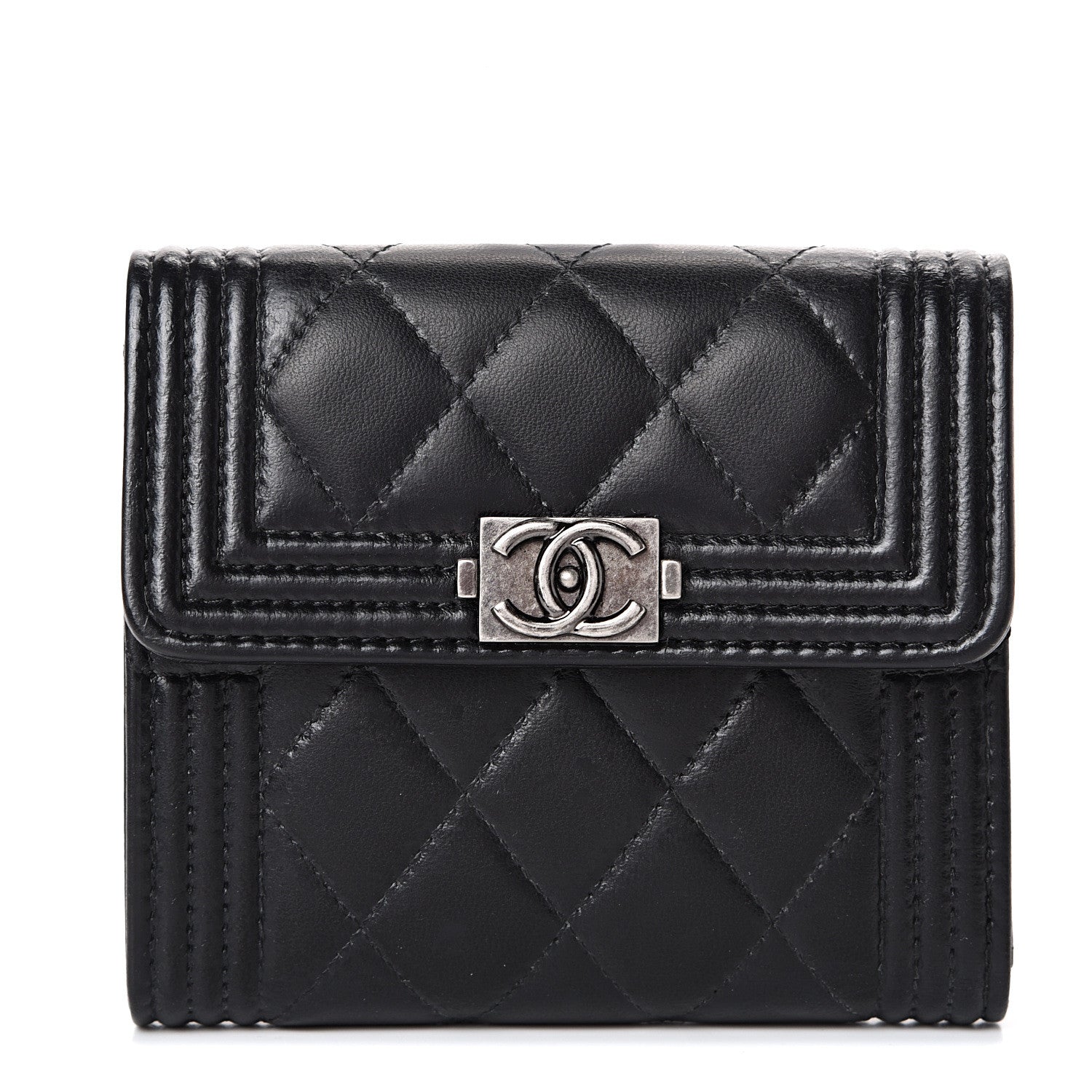 Chanel Lambskin Quilted Compact Boy Wallet Black 1 of 12