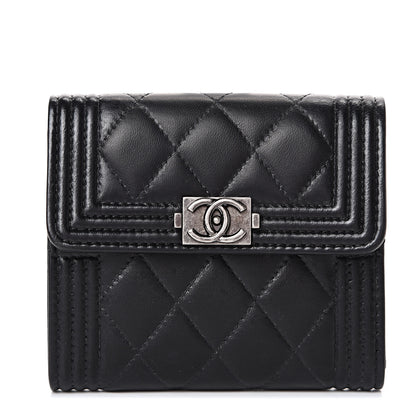 Chanel Lambskin Quilted Compact Boy Wallet Black 1 of 12