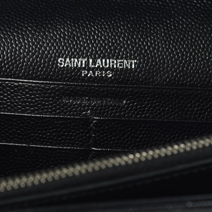 Saint Laurent Grain De Poudre Matelasse Chevron Monogram Chain Wallet Black 7 of 10