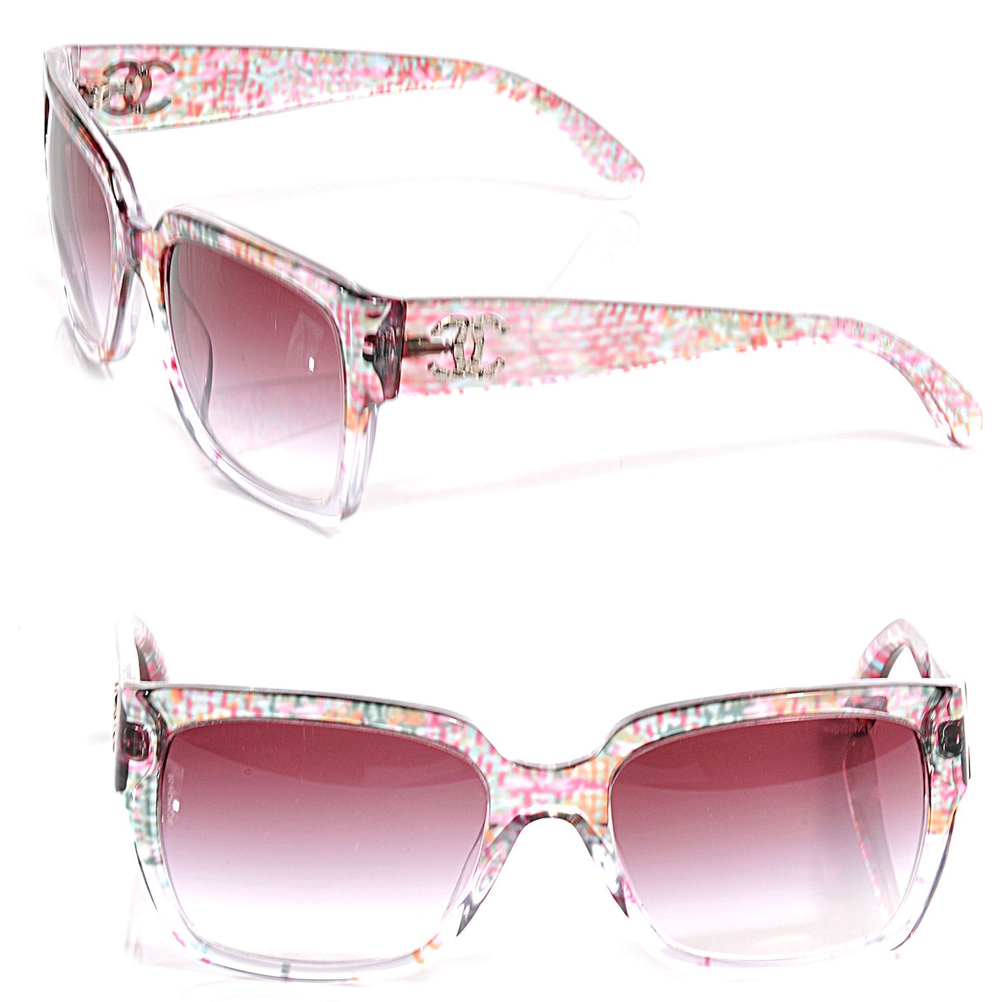 Acetate Multicolor Tweed CC Sunglasses 5220 Pink