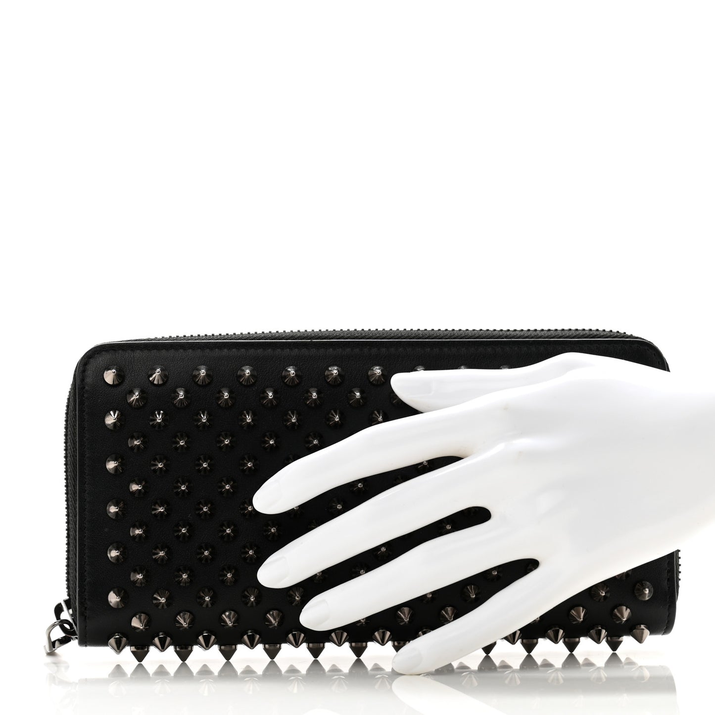 Calfskin Panettone Spiked Zip Around Wallet Black