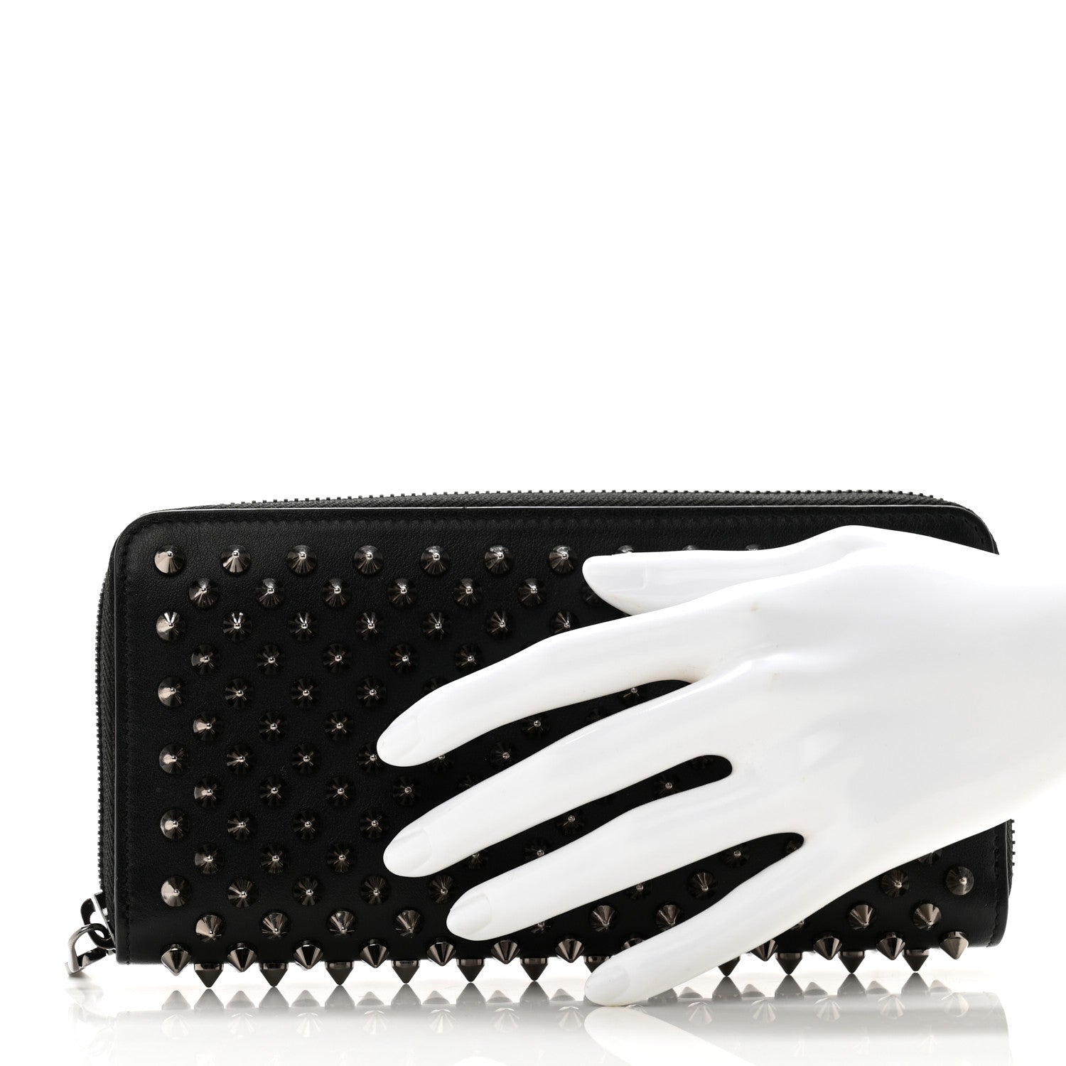 Christian Louboutin Calfskin Panettone Spiked Zip Around Wallet Black 2 of 10