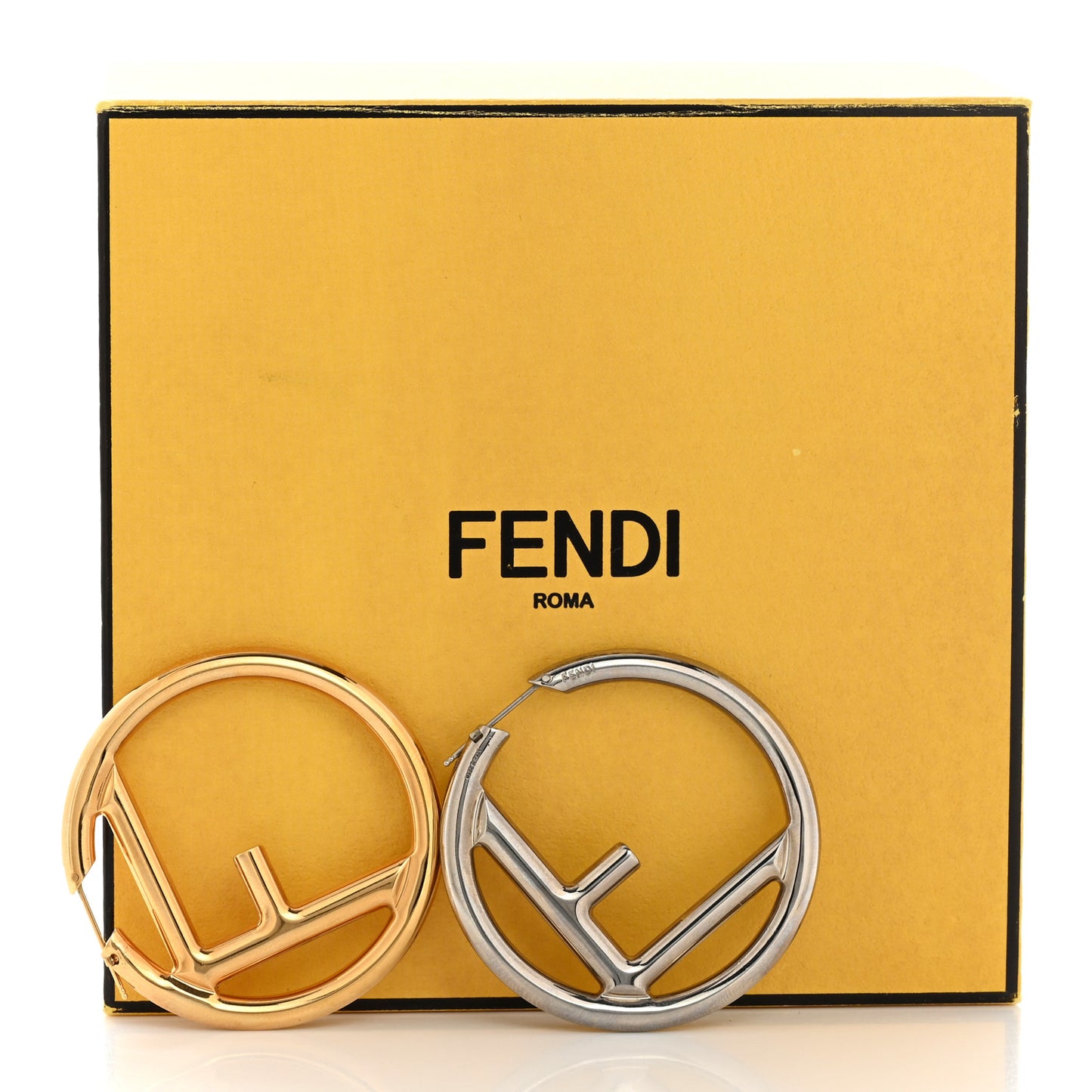 Metal FF Hoop Earrings Gold Silver