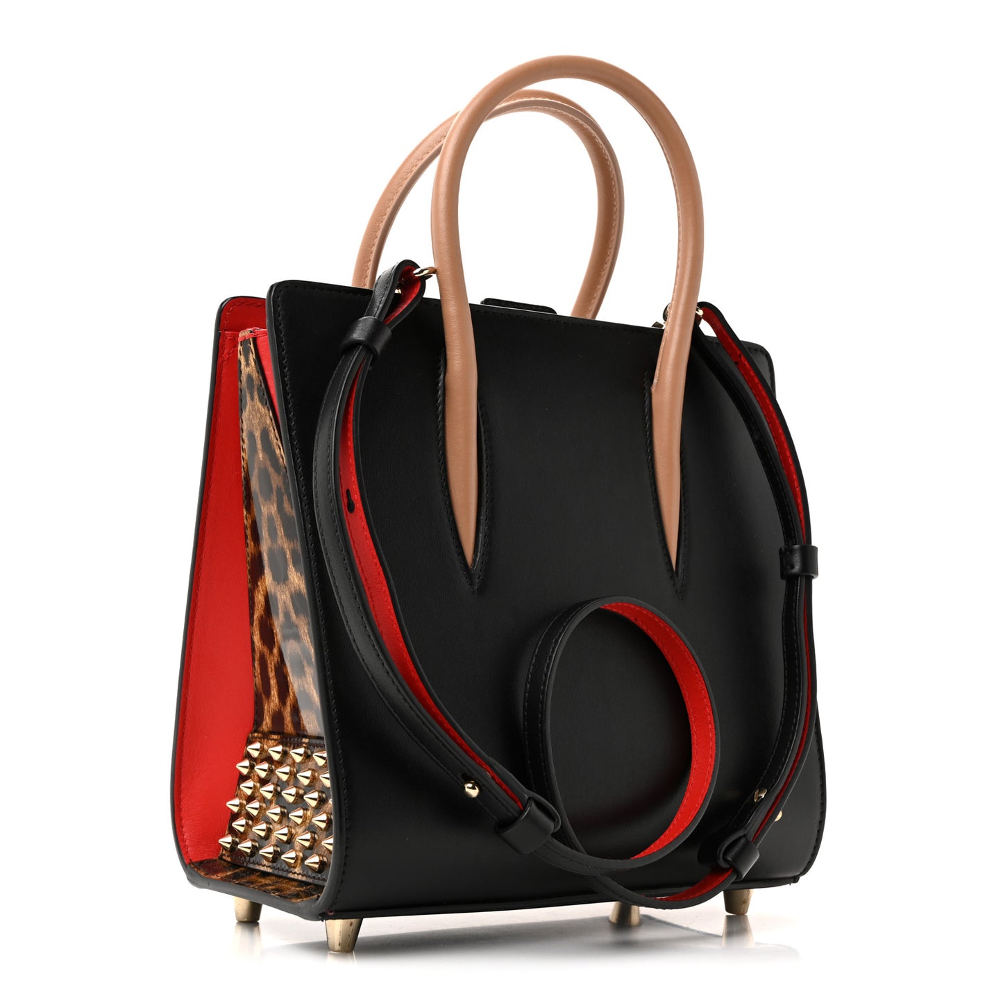 Calfskin Patent Leopard Studded Small Paloma Black