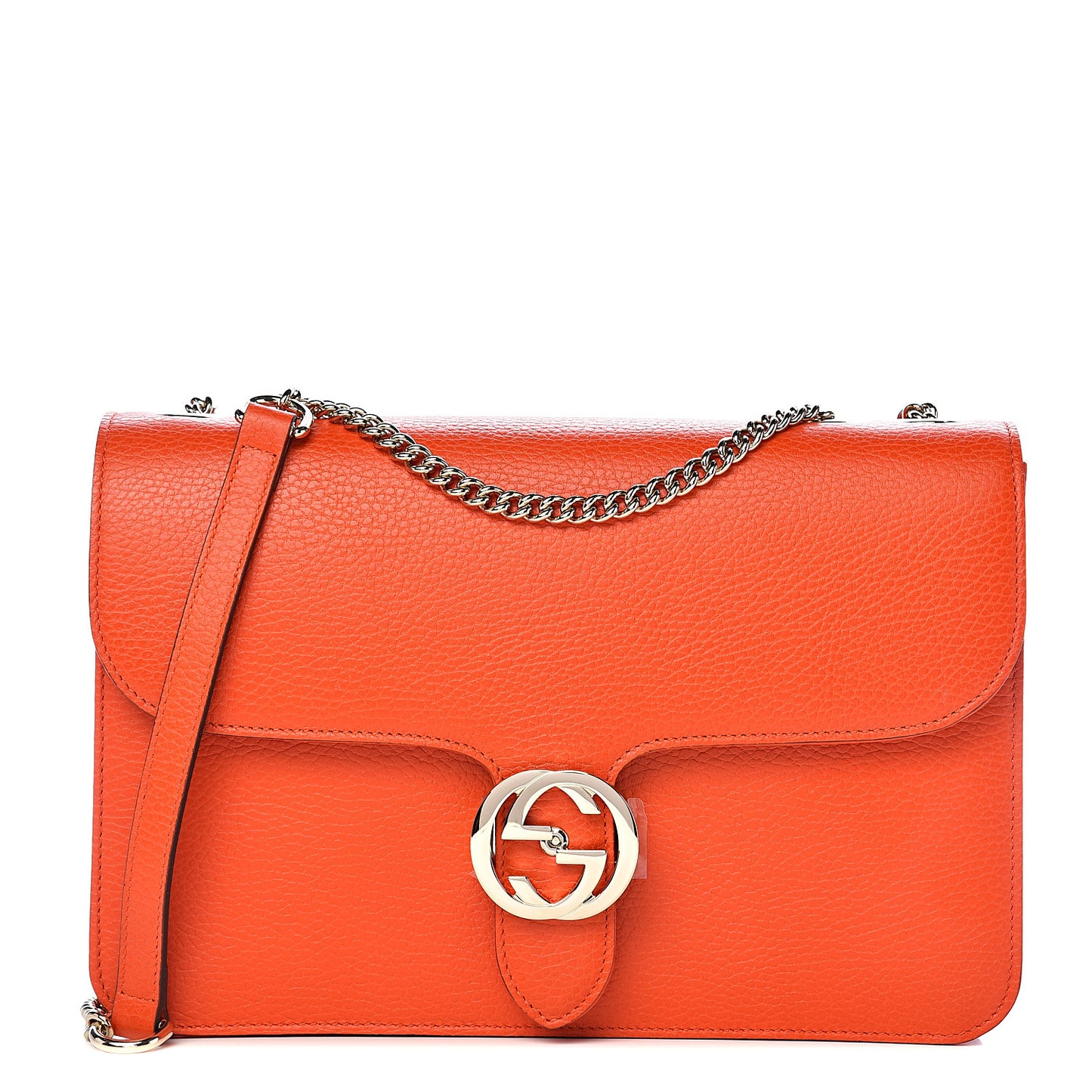 Dollar Calfskin Interlocking G Shoulder Bag Sun Orange