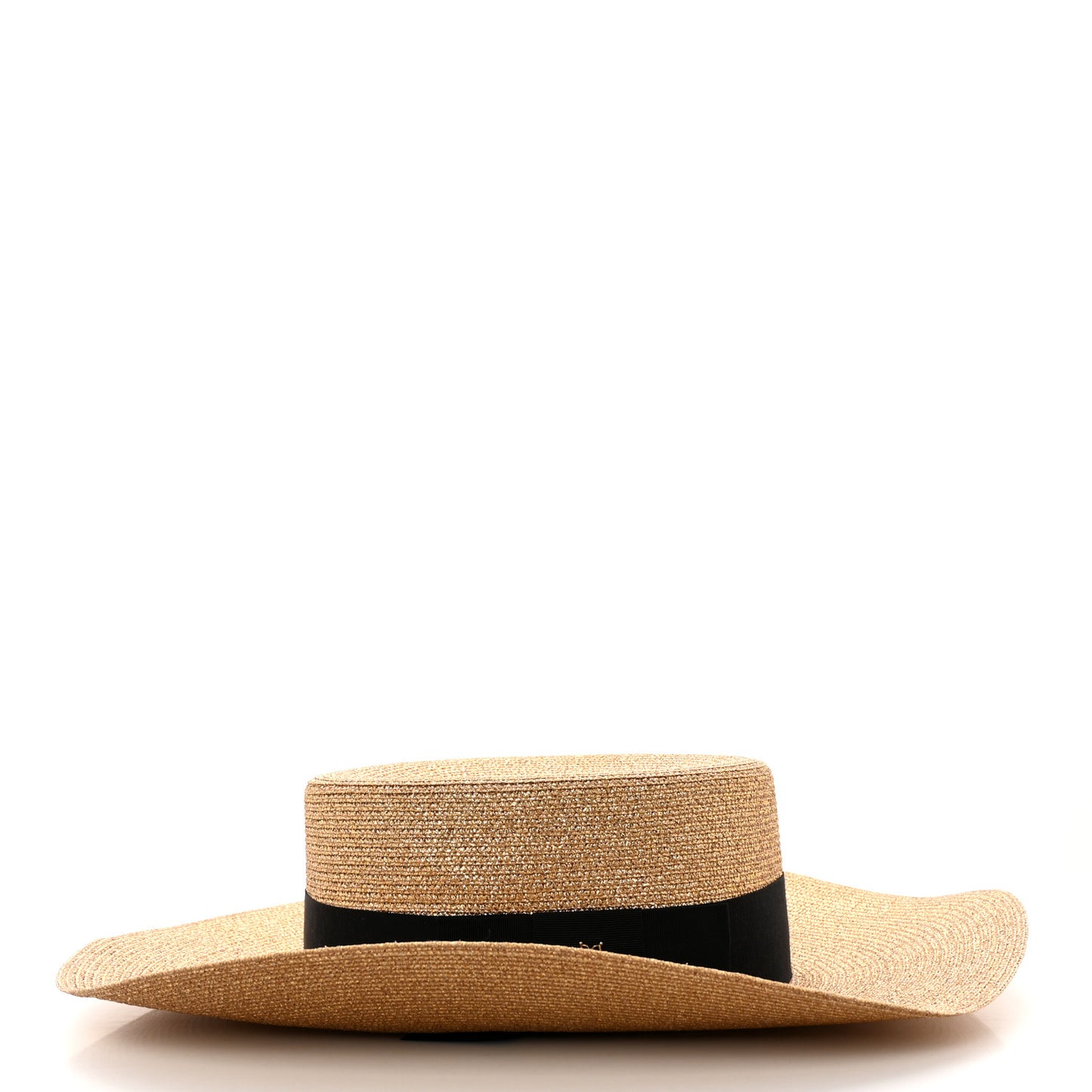 Glittered Straw Grosgrain Wide Brim Hat S Gold Black