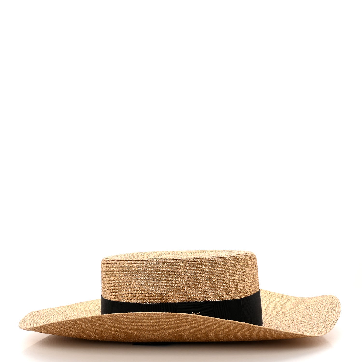 Gucci Glittered Straw Grosgrain Wide Brim Hat S Gold Black 5 of 10