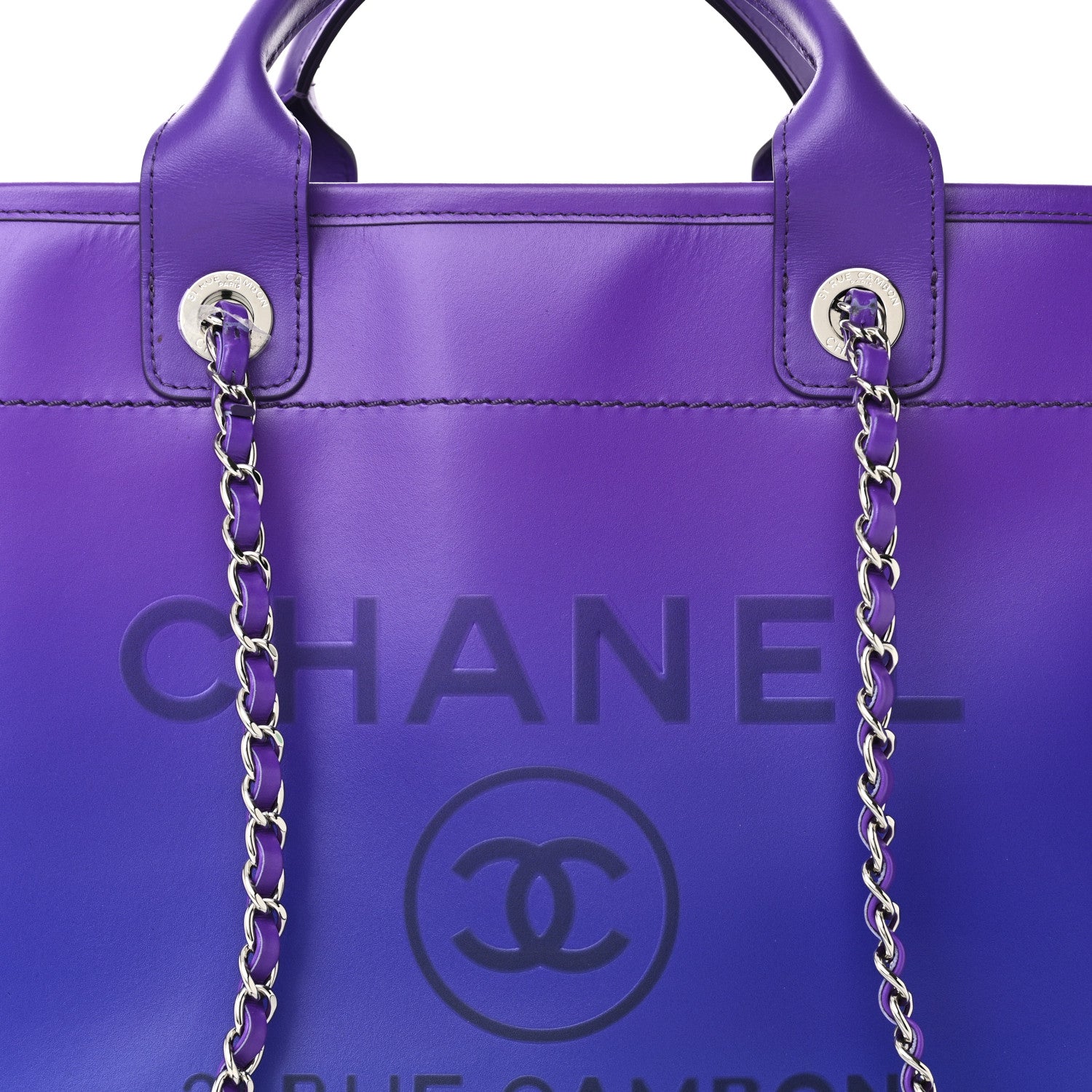 Chanel Shaded Calfskin Small Deauville Tote Purple Blue 9 of 12