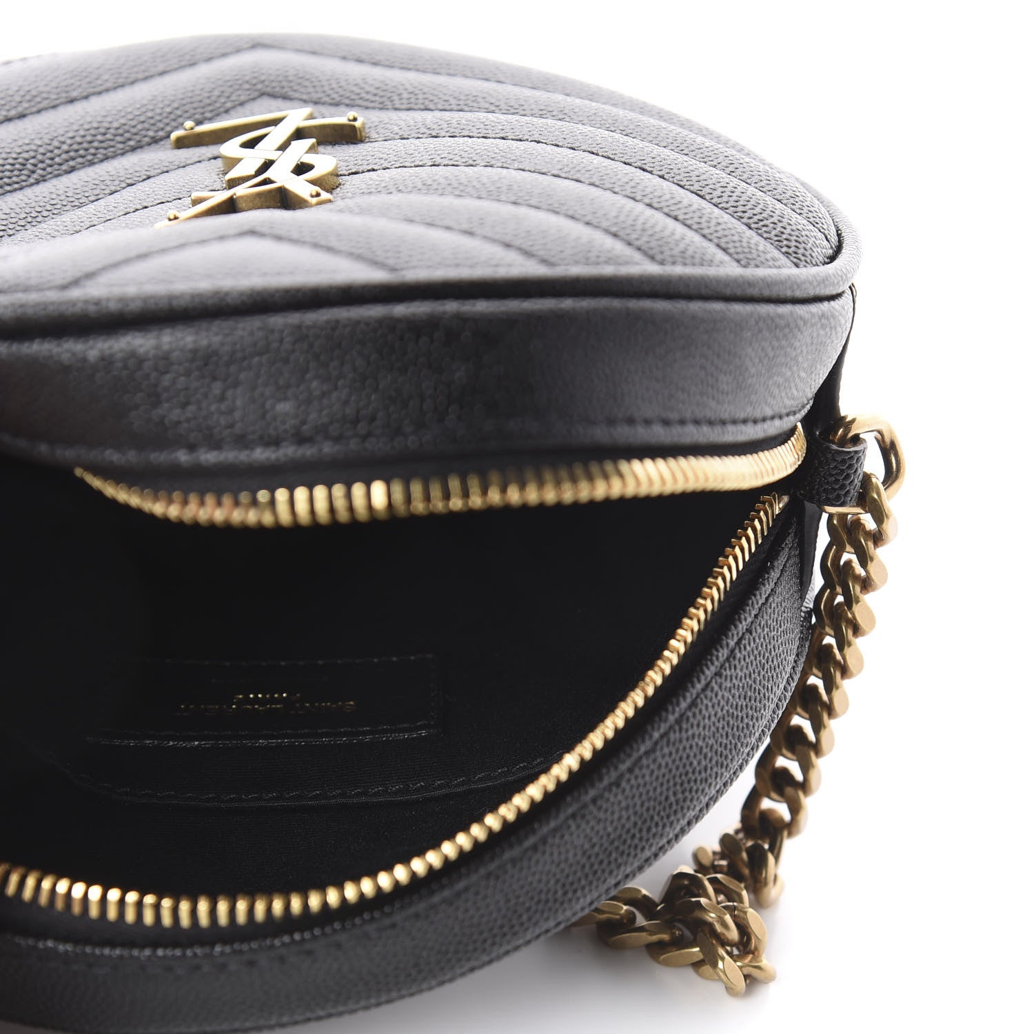Saint Laurent Grain De Poudre Matelasse Chevron Quilted Round Vinyle Camera Bag Black 4 of 9