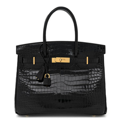 Hermes Shiny Porosus Crocodile Birkin 30 Black 1 of 11