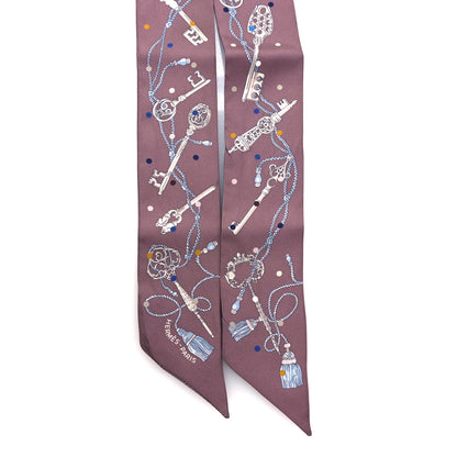 Hermes Silk Les Cles A Pois Twilly Marron Glace Gris 2 of 4
