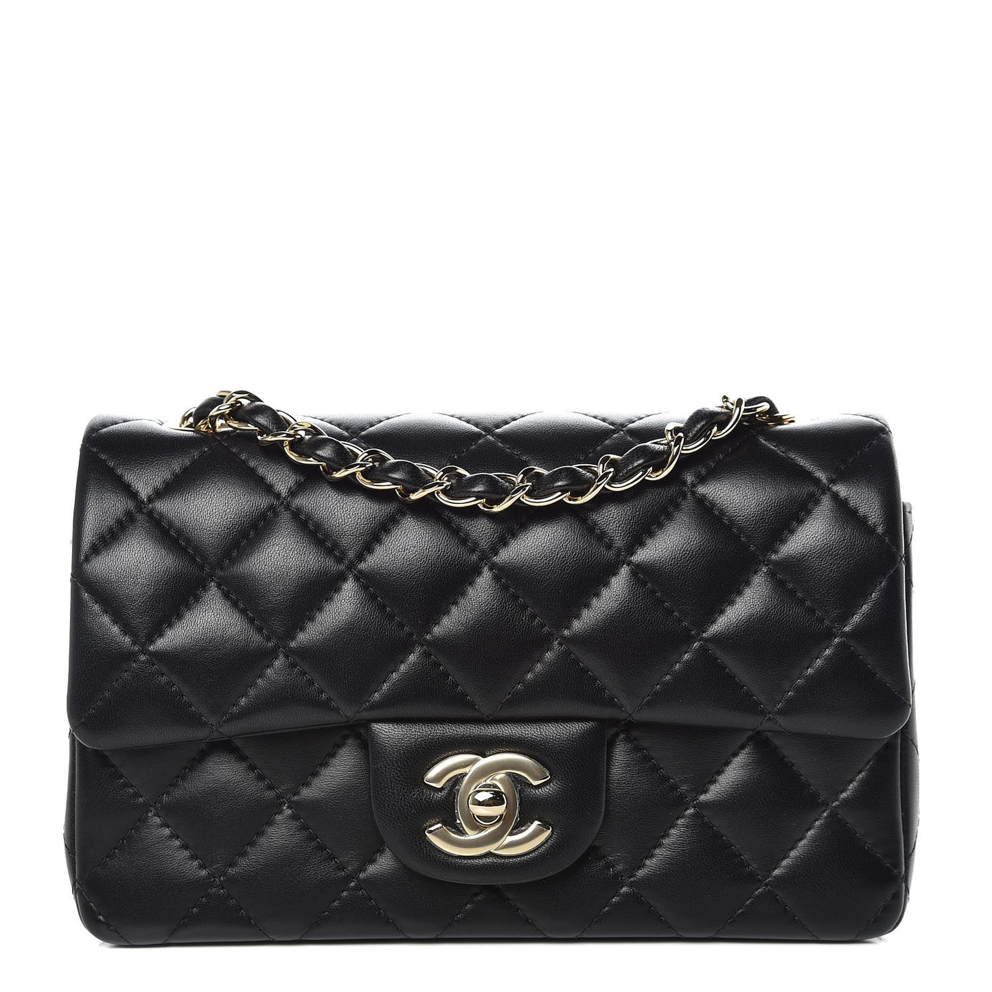 Lambskin Quilted Mini Rectangular Flap Black