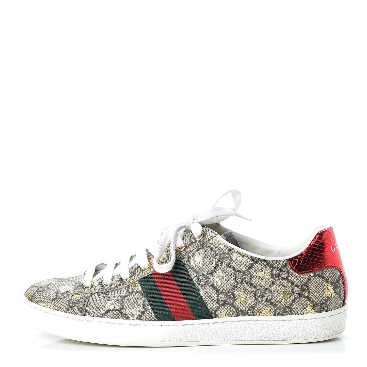 GG Supreme Monogram Bees Ayers Web Womens Ace Sneakers 38.5 Beige Oro Green Red