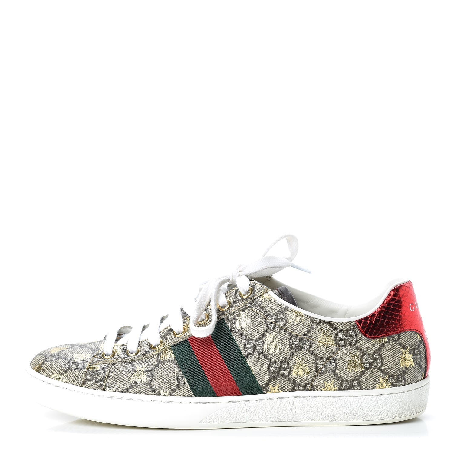 Gucci GG Supreme Monogram Bees Ayers Web Womens Ace Sneakers 38.5 Beige Oro Green Red 1 of 14