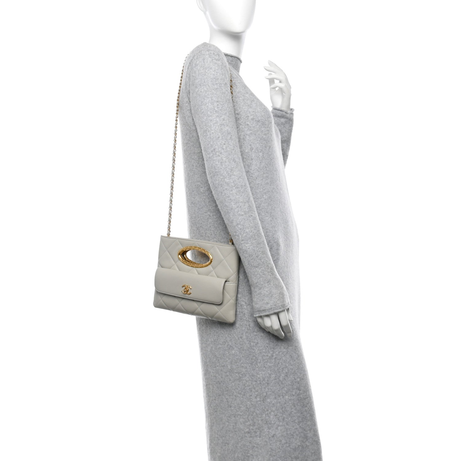 Chanel Lambskin Quilted Clutch Mini Flap Bag Light Grey 2 of 13