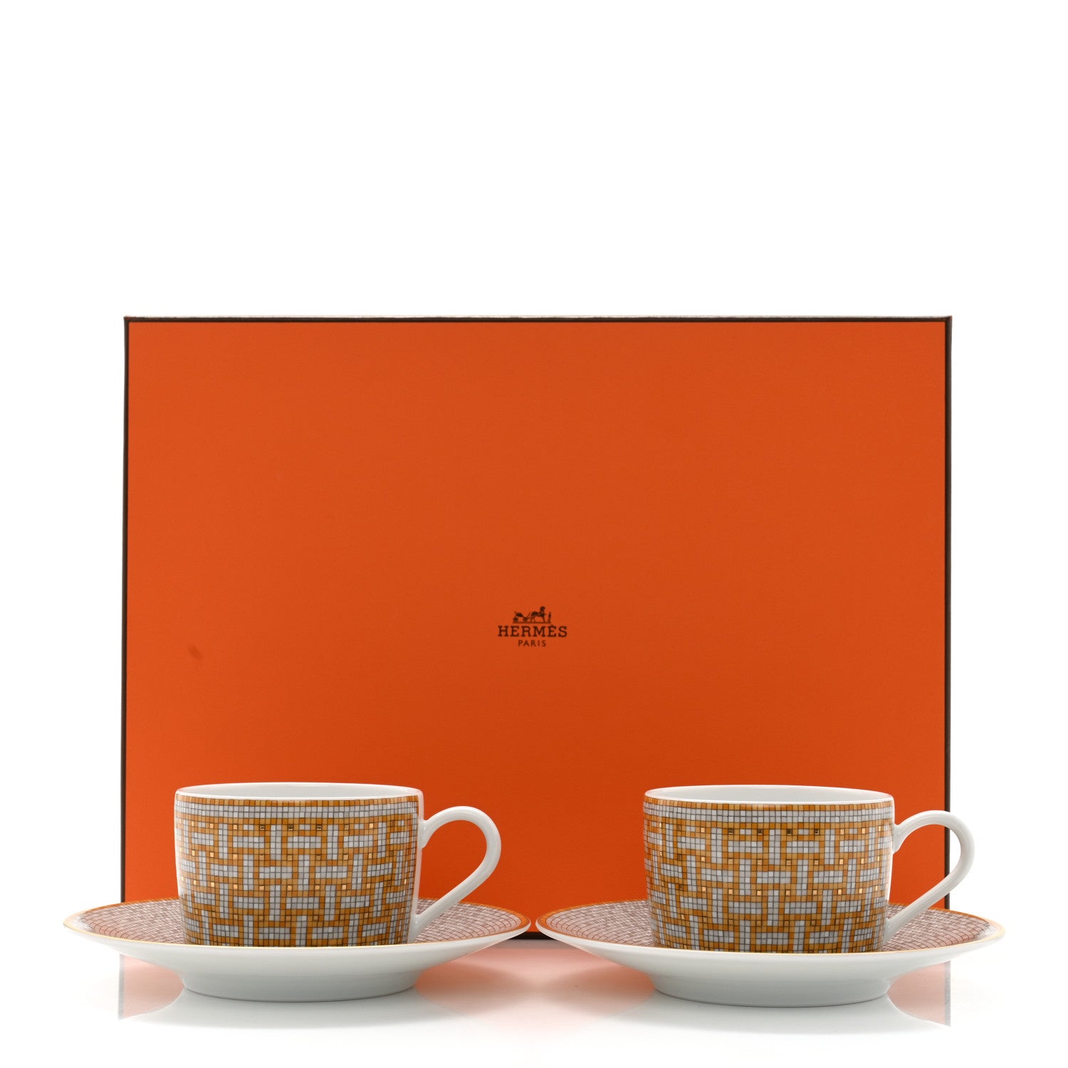 Hermes Porcelain Mosaique Au 24 Gold Tea Cup And Saucer Set Of 2 12 of 12