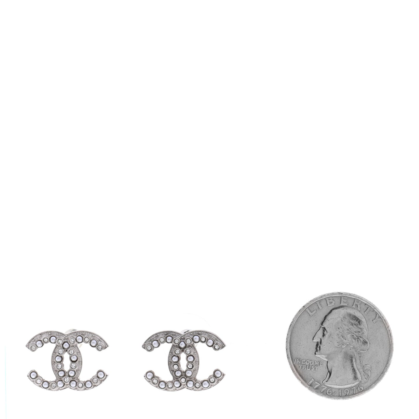Crystal Pearl CC Earrings Silver