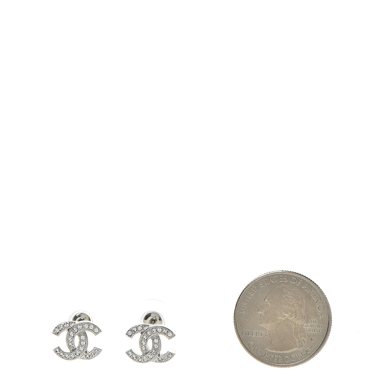 Chanel Crystal Mini Timeless CC Earrings Silver 2 of 5