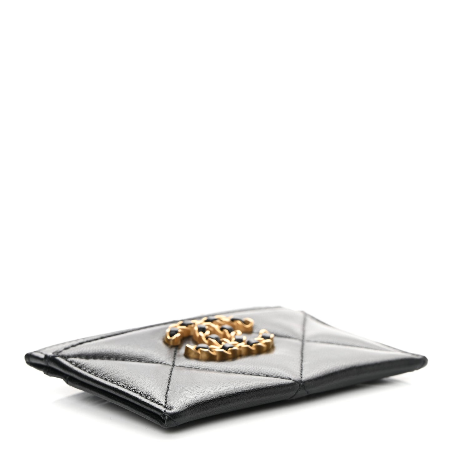 Lambskin Quilted Chanel 19 Card Holder Black
