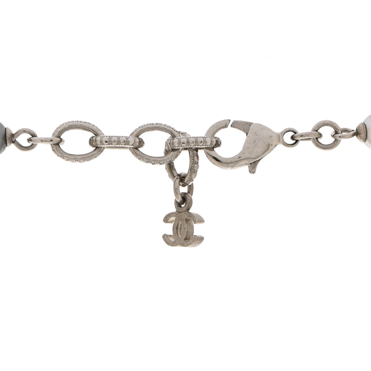 Pearl Crystal CC Choker Necklace Silver Pearly White