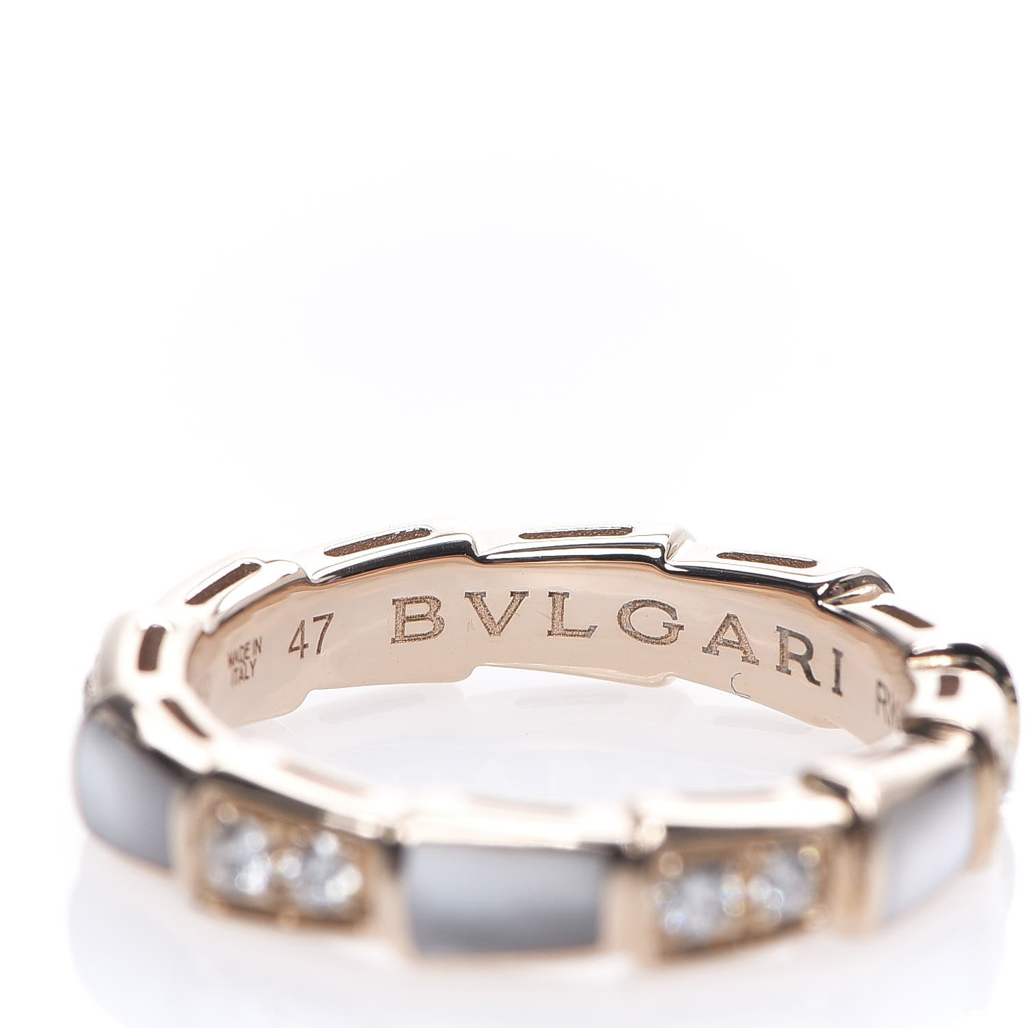 Bulgari 18K Rose Gold Diamond Mother of Pearl 4mm Serpenti Viper Band Ring 47 4 3 of 6