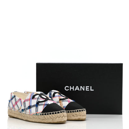 Chanel Tweed Grosgrain CC Espadrilles 37 White Blue Pink Green Black 10 of 10