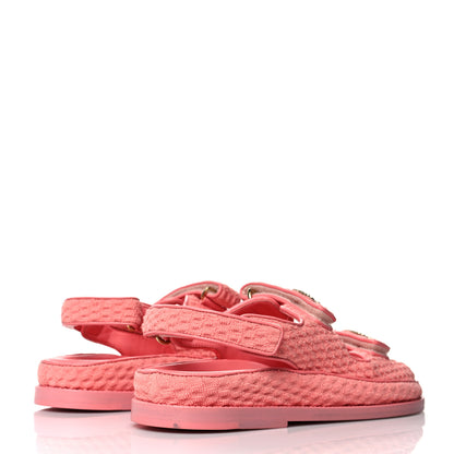 Chanel Knit Fabric Velcro Dad Sandals 38 Coral 4 of 8