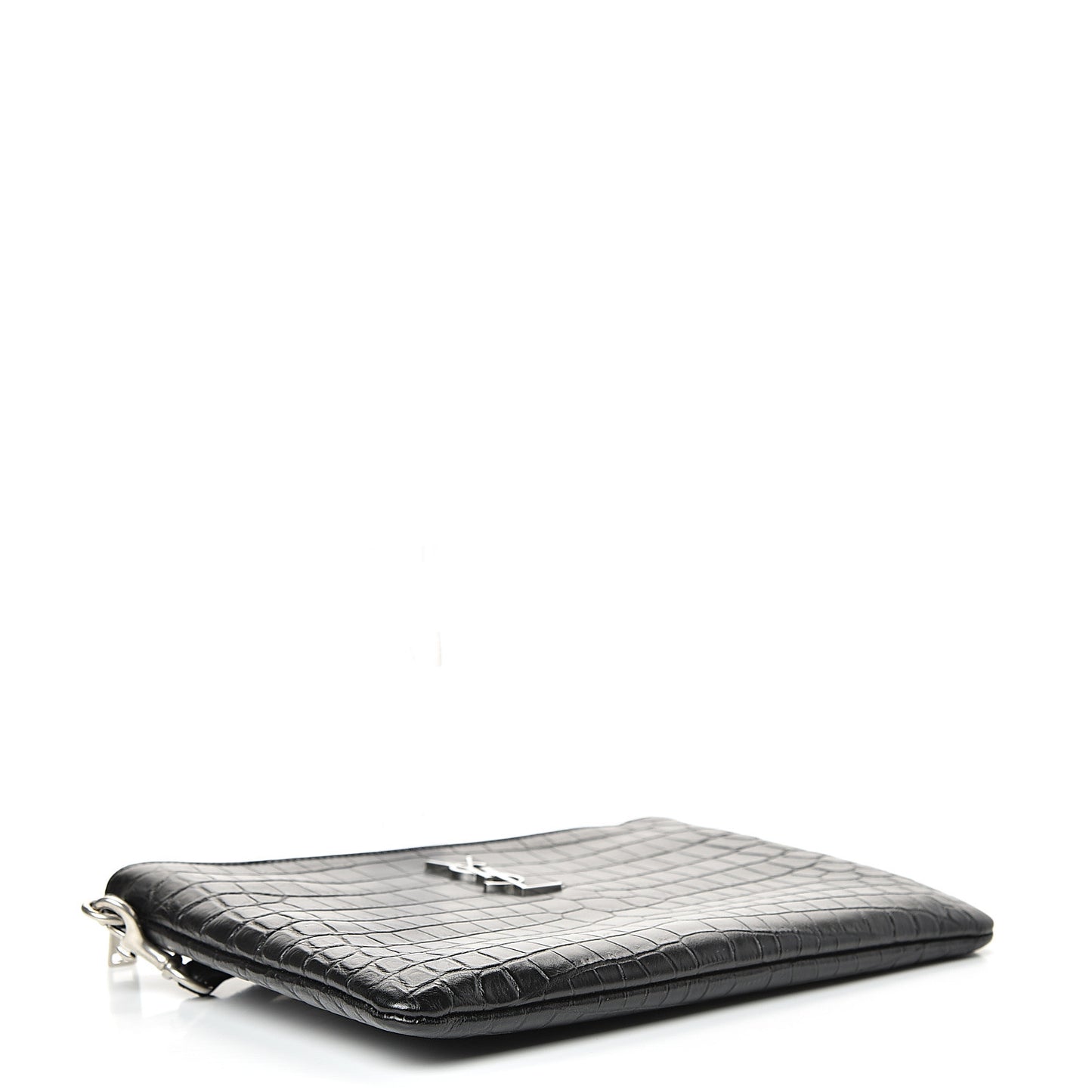 Calfskin Crocodile Embossed Monogram Zip Pouch Black