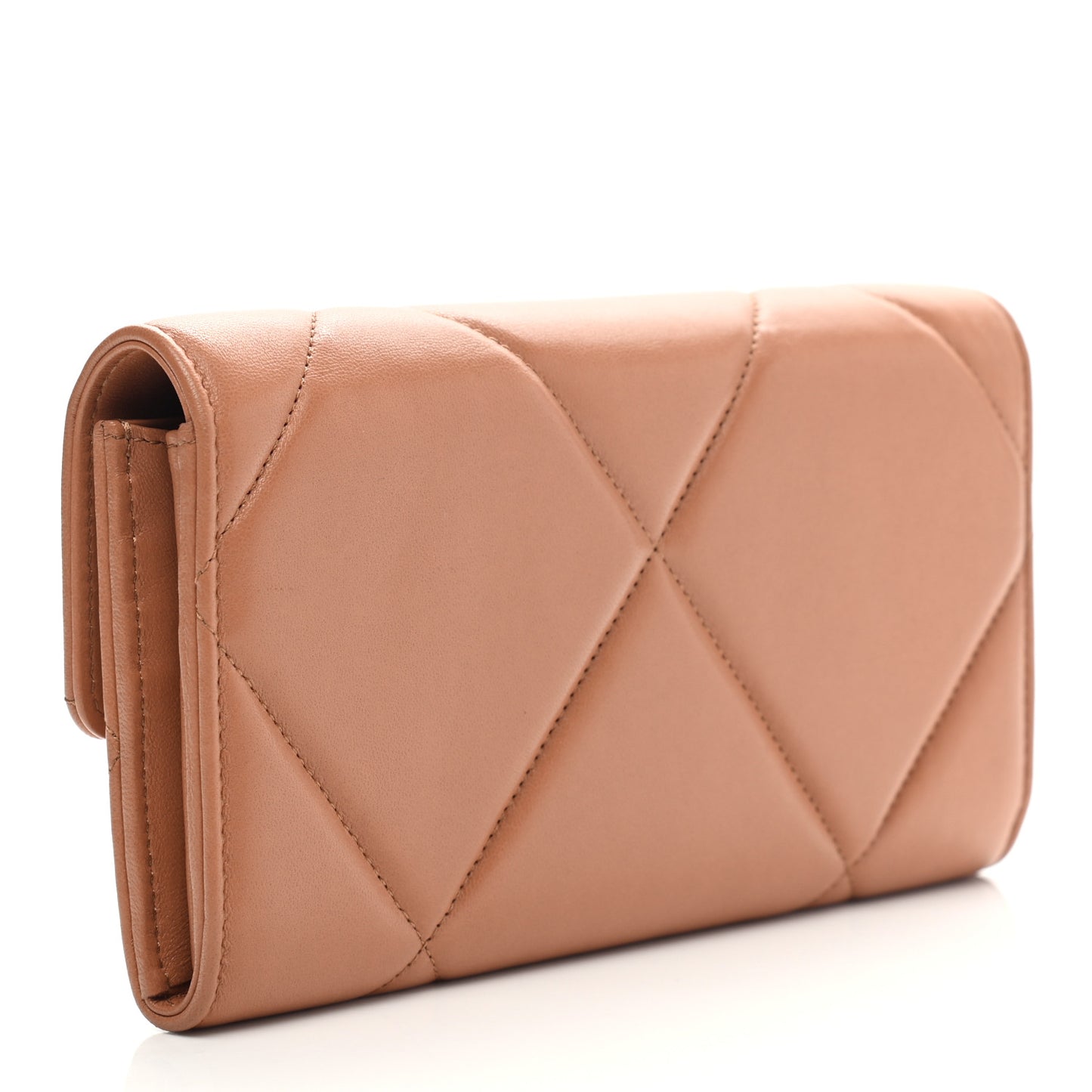 Lambskin Quilted Chanel 19 Flap Wallet Brown
