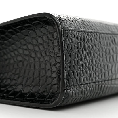 Saint Laurent Shiny Calfskin Crocodile Embossed Manhattan Baguette Black 9 of 12